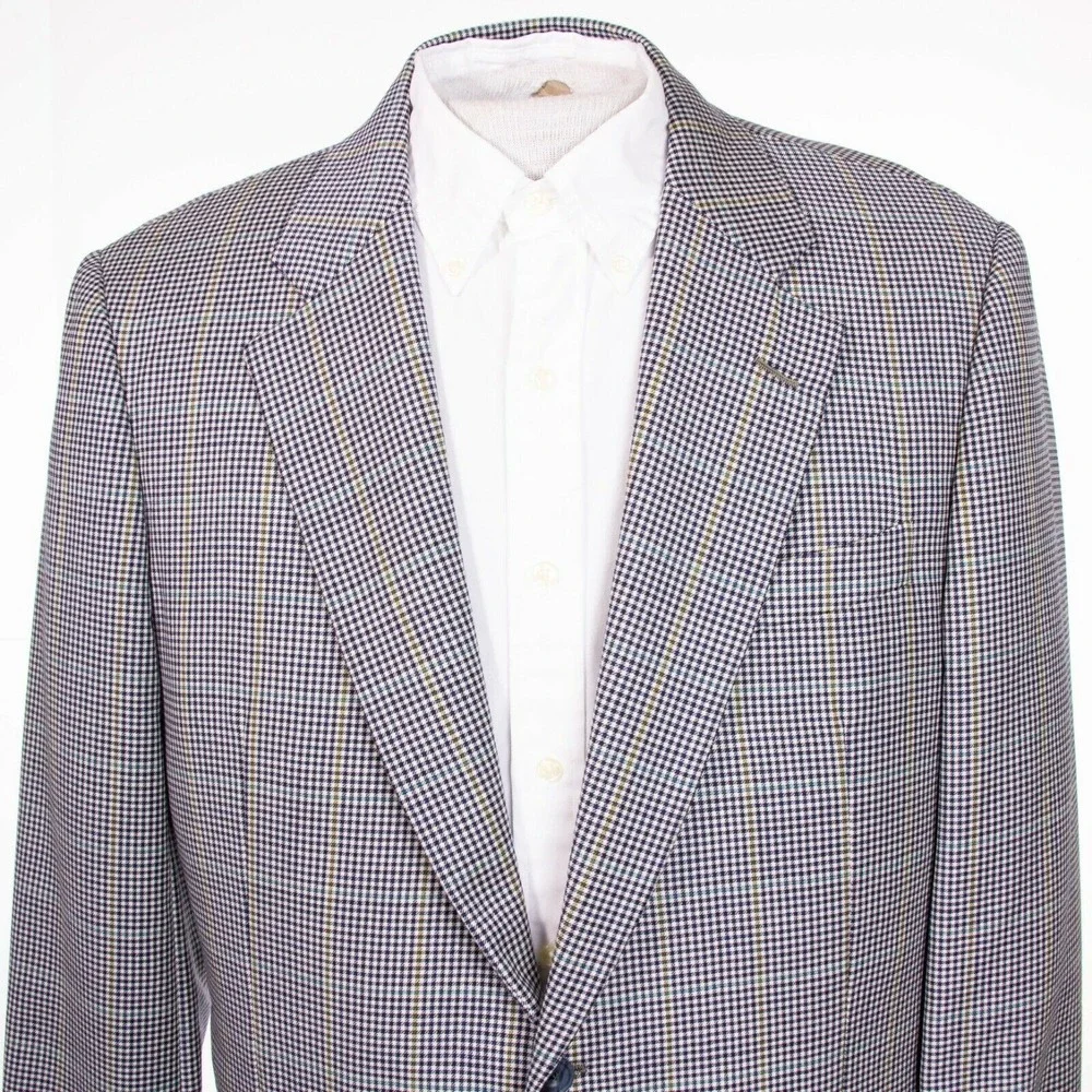 Hickey Freeman‎ Mens 40R Plaid Houndstooth Blazer Sports Coat Suit Jacket